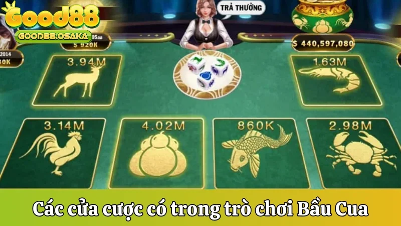 Các cửa cược có trong trò chơi Bầu Cua online